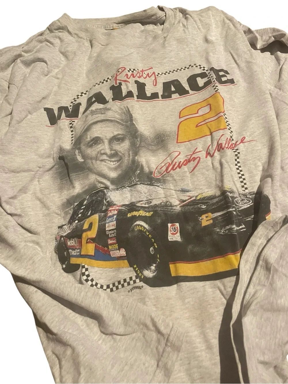 Rusty Wallace #2 Racing Graphic Tee - Light Gray with Yellow & Black vintage
